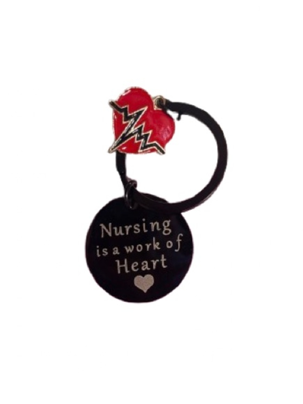 Keychain -Nursing is a Work of Heart”appreciation-black with red heart